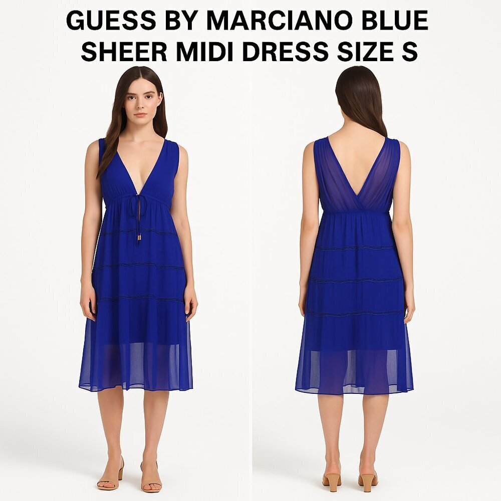 GUESS BY MARCIANO BLUE SHEER MIDI DRESS SIZE S